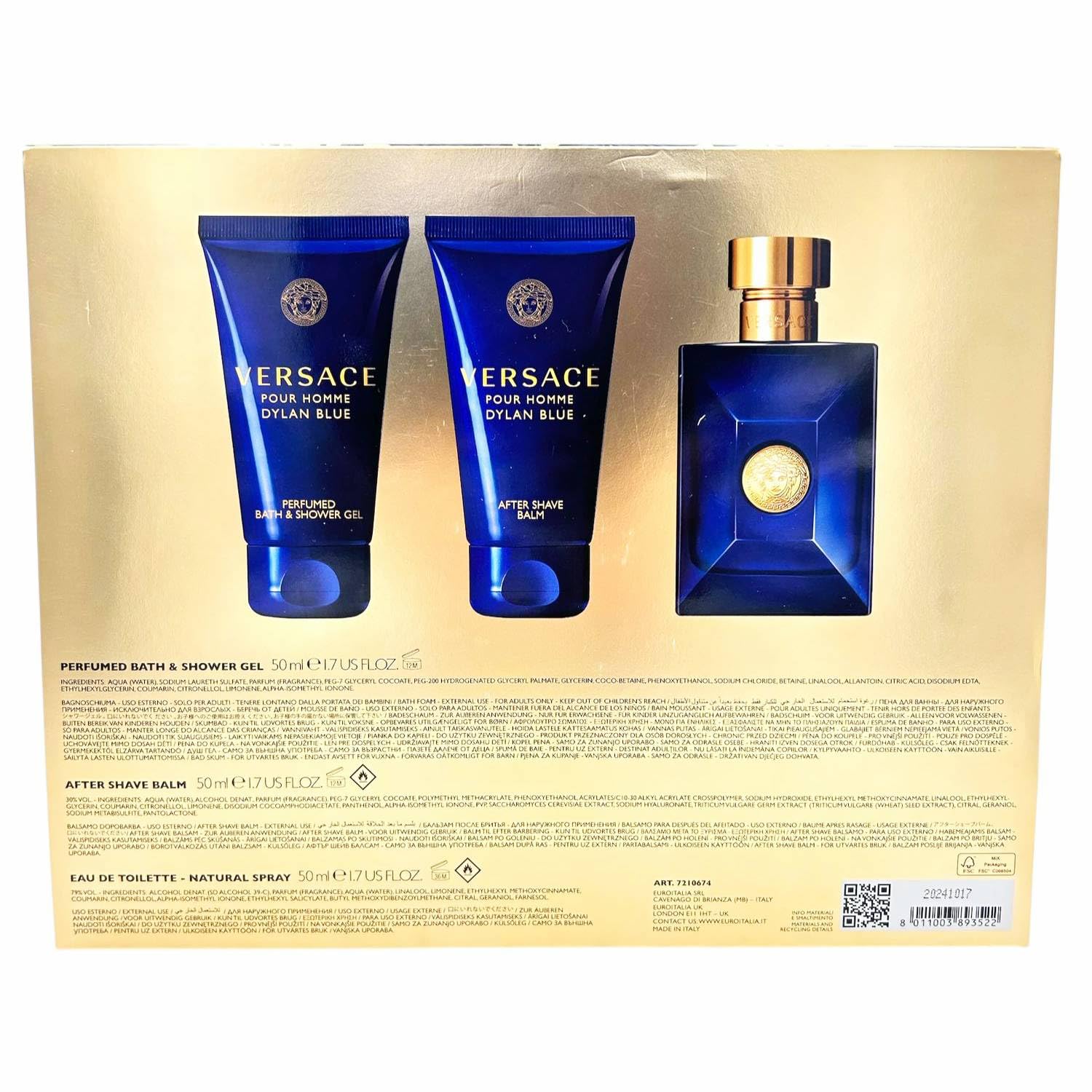 Versace Dylan Blue Eau de Toilette 50ml Gift Set 2024 (Contains 50ml EDT, 50ml Shower Gel and 50ml After Shave Balm) - Sense42 Beauty and Health