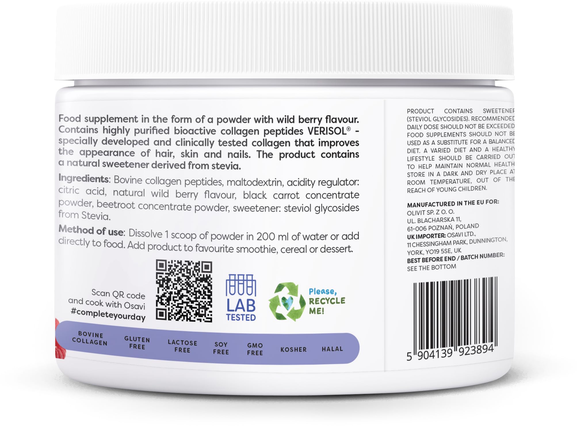 Osavi Collagen Peptides (Hair Skin & Nails) Wild Berry - 150g