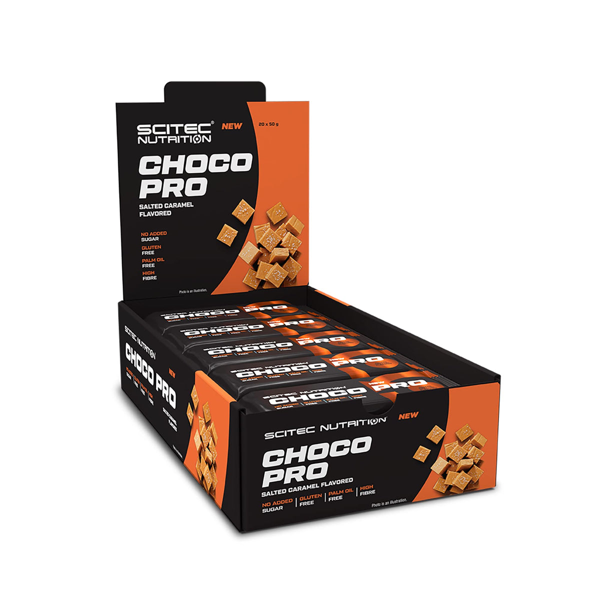 Scitec Nutrition Choco Pro – Gluten-Free Protein Bar – 14g Protein per Slice – Source of Fiber – Palm Oil-Free, 20 * 50 g, Salted caramel