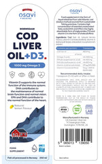 Osavi Norwegian Cod Liver Oil + D3 1000mg Omega 3 (Lemon) - 250 ml