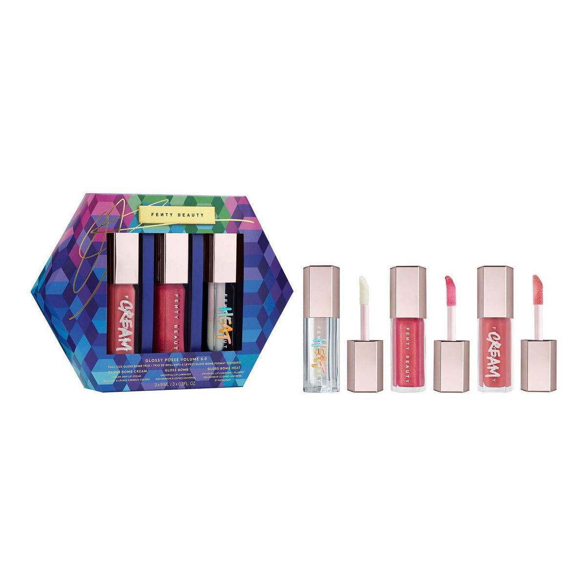 Fenty Beauty Glossy Posse Volume 6.0 Trio 9ml Gloss Bomb Cream + 9ml Gloss Bomb + 9ml Gloss Bomb Heat