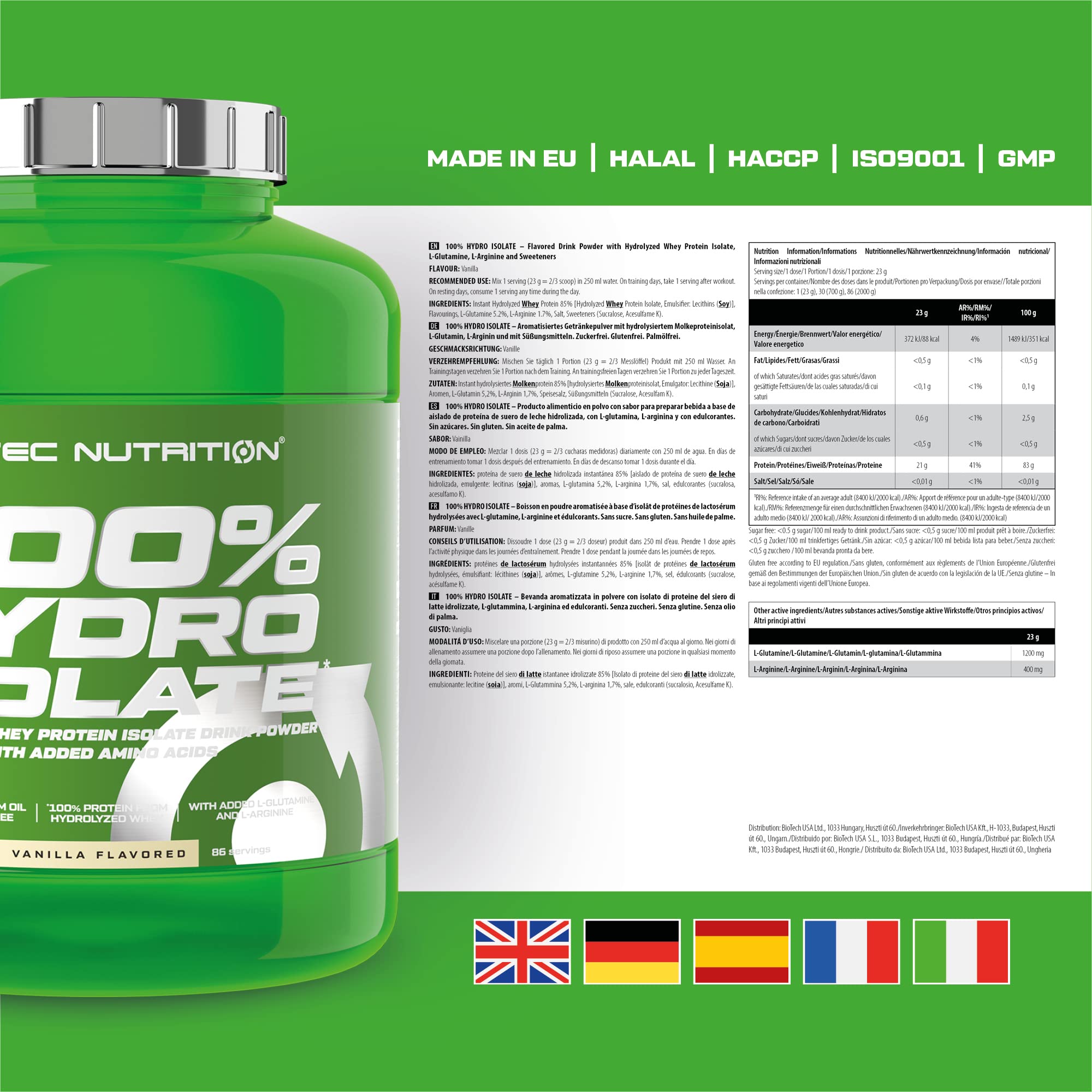 Scitec Nutrition 100% Hydro Isolate – Hydrolyzed Isolate with Glutamine & Arginine – Sugar-Free, Gluten-Free – Post-Workout Recovery, 2000 g, Vanilla - Sense42 Beauty and Health