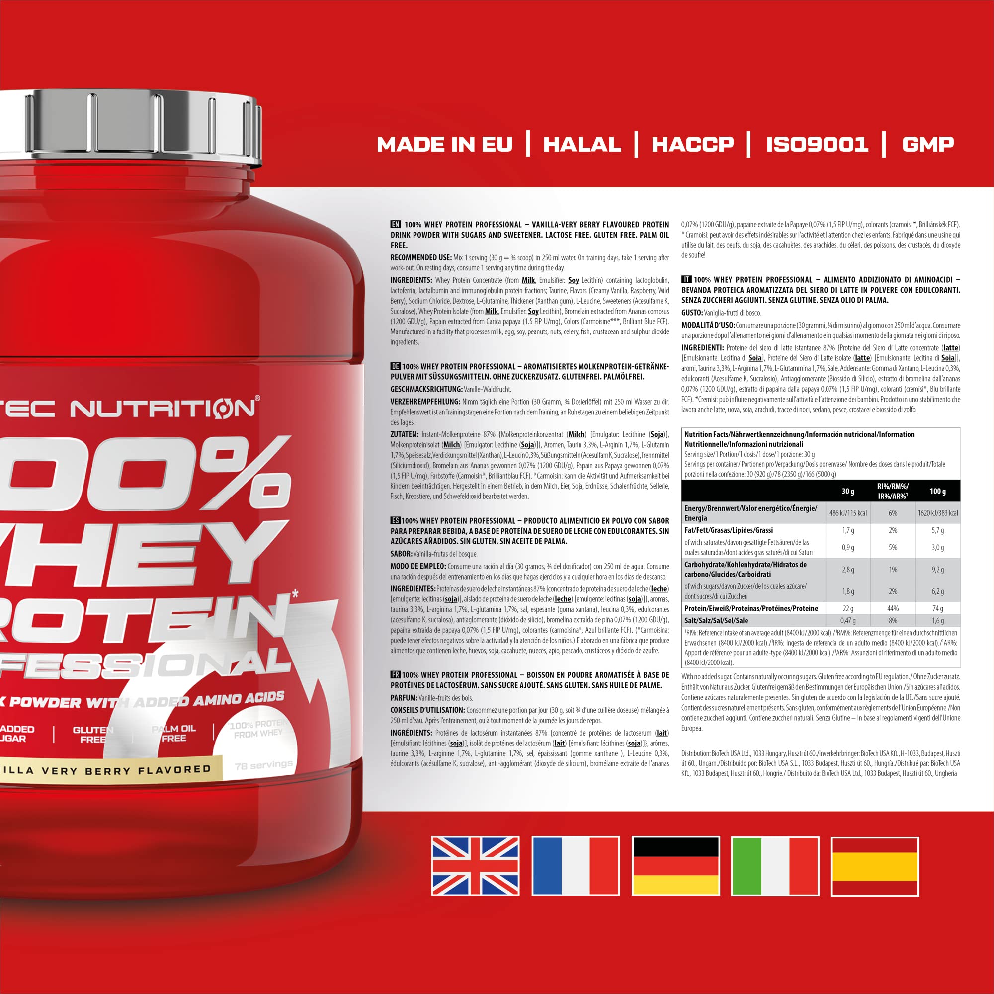 SciTec 100% Whey Protein Professional Vanilla Very Berry - 2350g