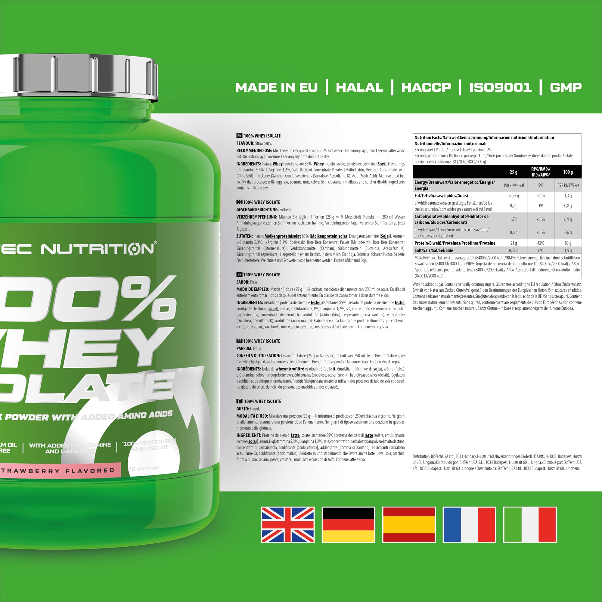 SciTec 100% Whey Isolate Strawberry - 2000g - Sense42 Beauty and Health