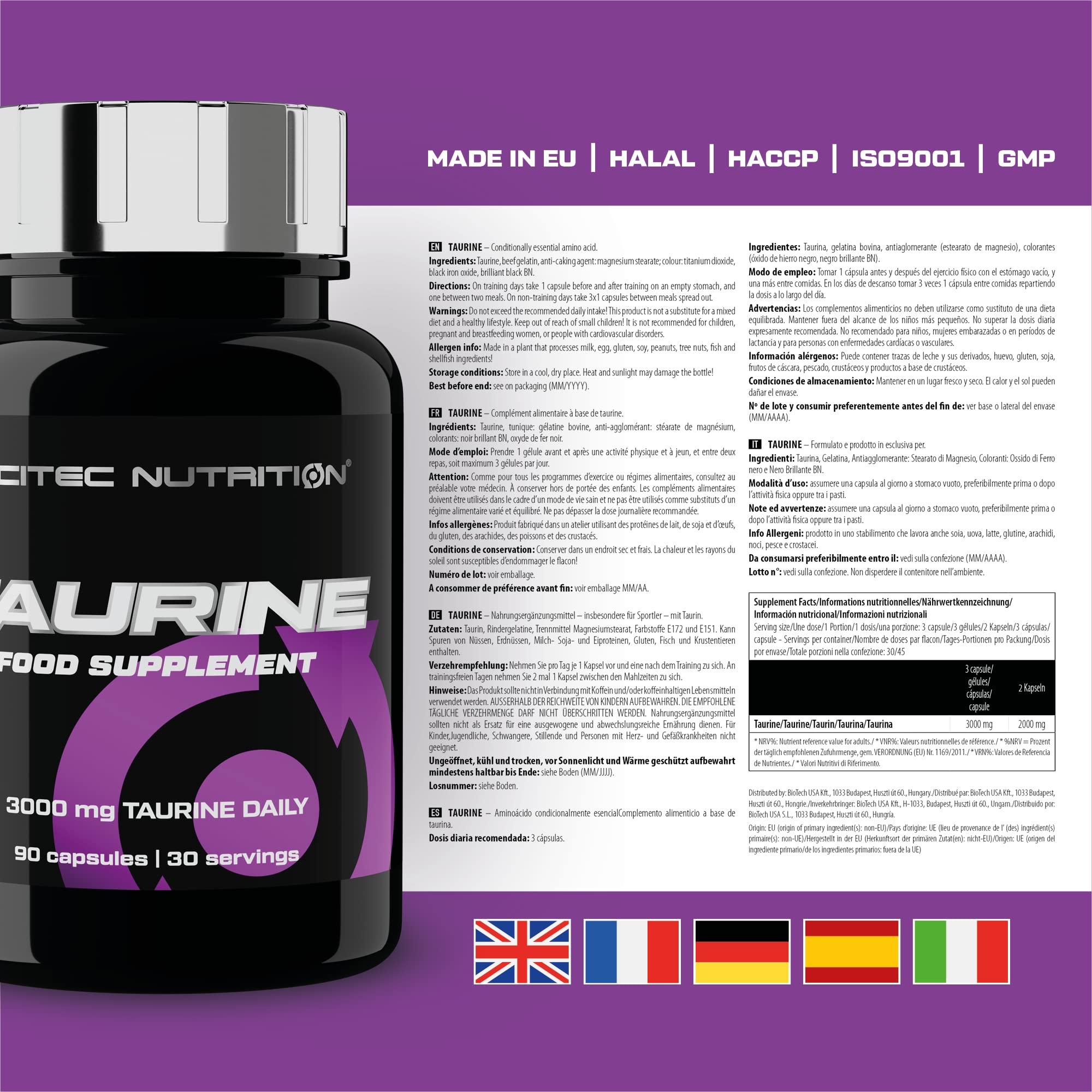 SciTec Taurine 3000mg - 90 caps - Sense42 Beauty and Health