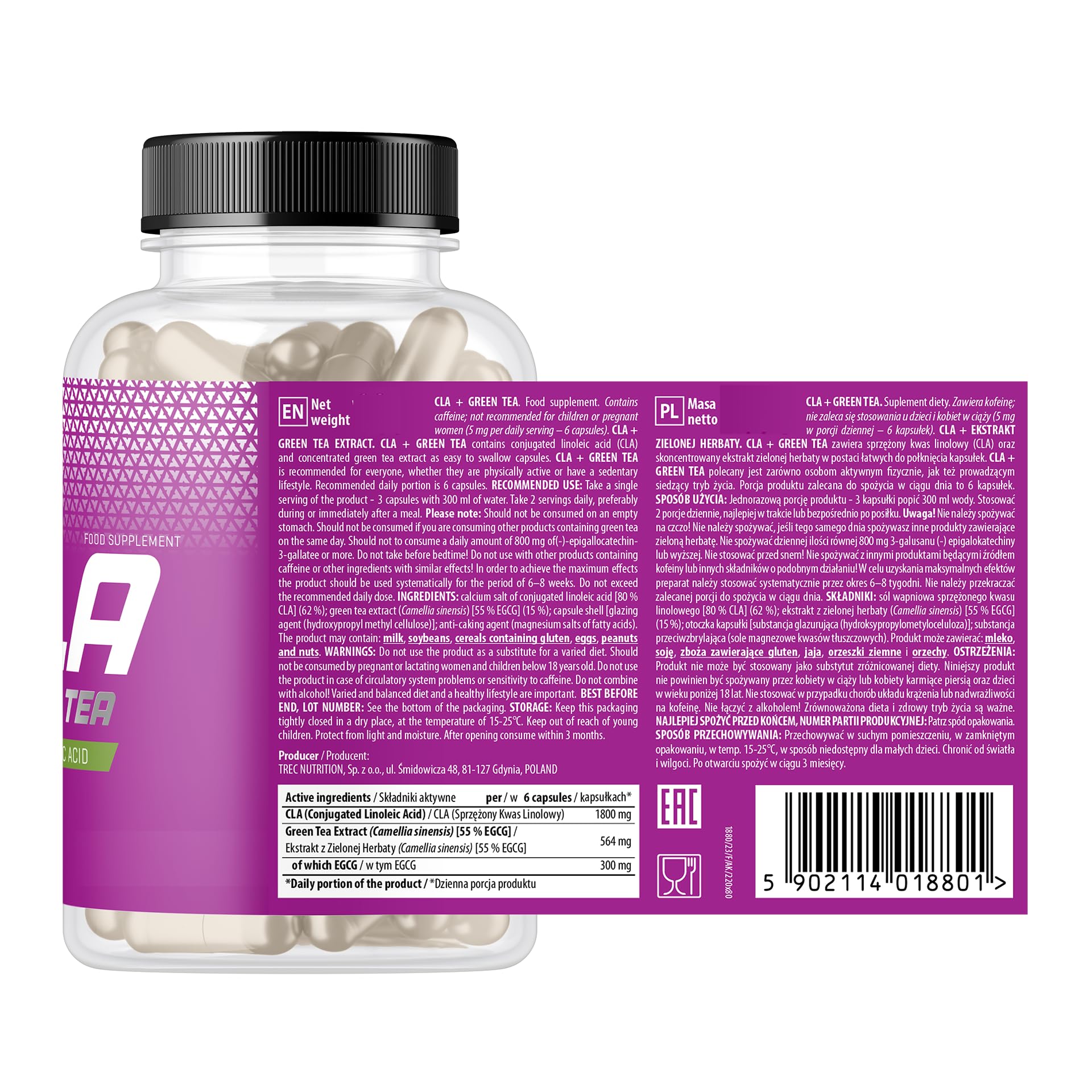 Trec Nutrition CLA + Green Tea - 90 caps - Sense42 Beauty and Health