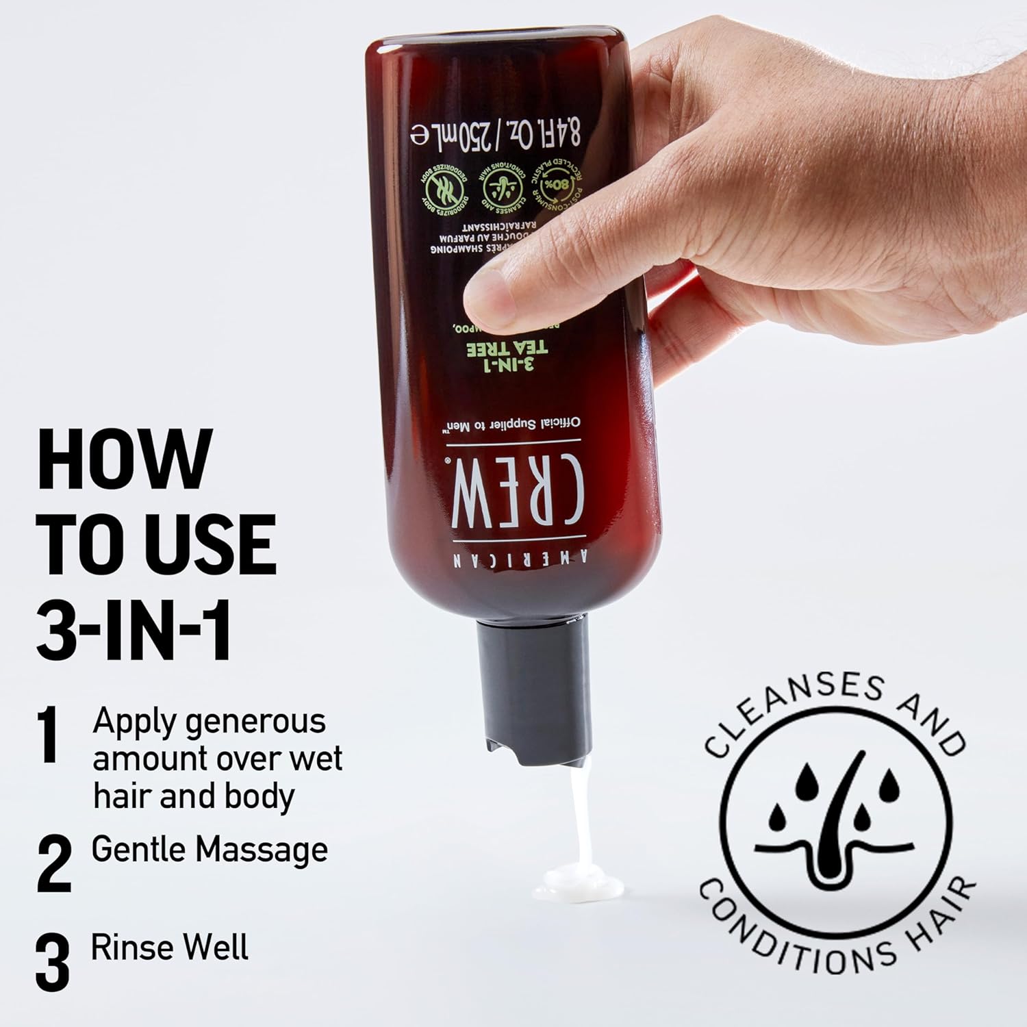 American Crew Hair & Body 3-IN-1 Tea Tree Shampoo, Conditioner and Shower Gel 1000ml - Sense42 Beauty and Health