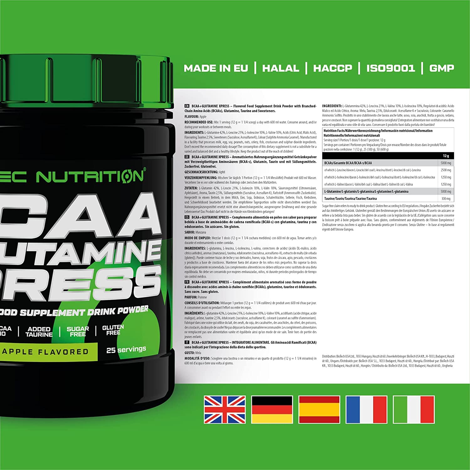SciTec BCAA + Glutamine XPress Apple - 300g - Sense42 Beauty and Health
