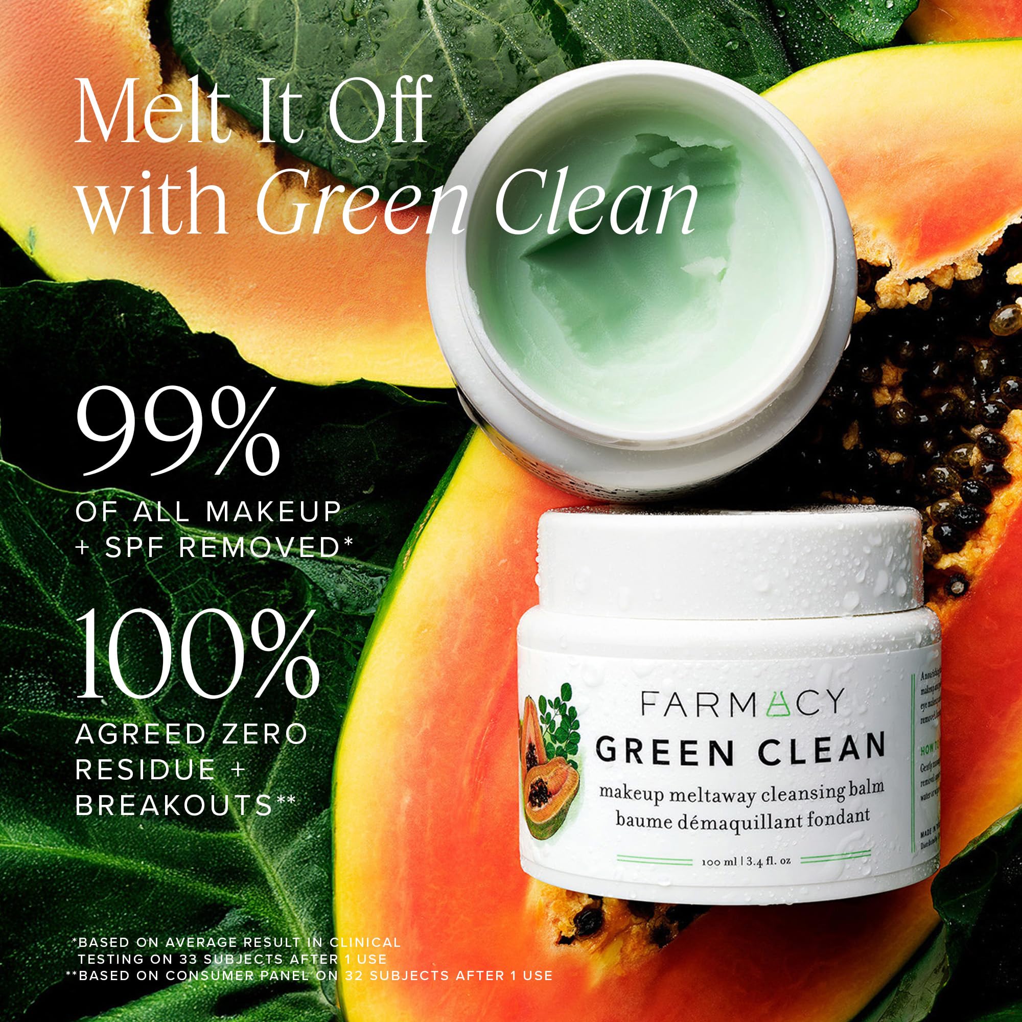 Farmacy Natural Makeup Remover - Green Clean Makeup Meltaway Cleansing Balm Cosmetic (100 ml)