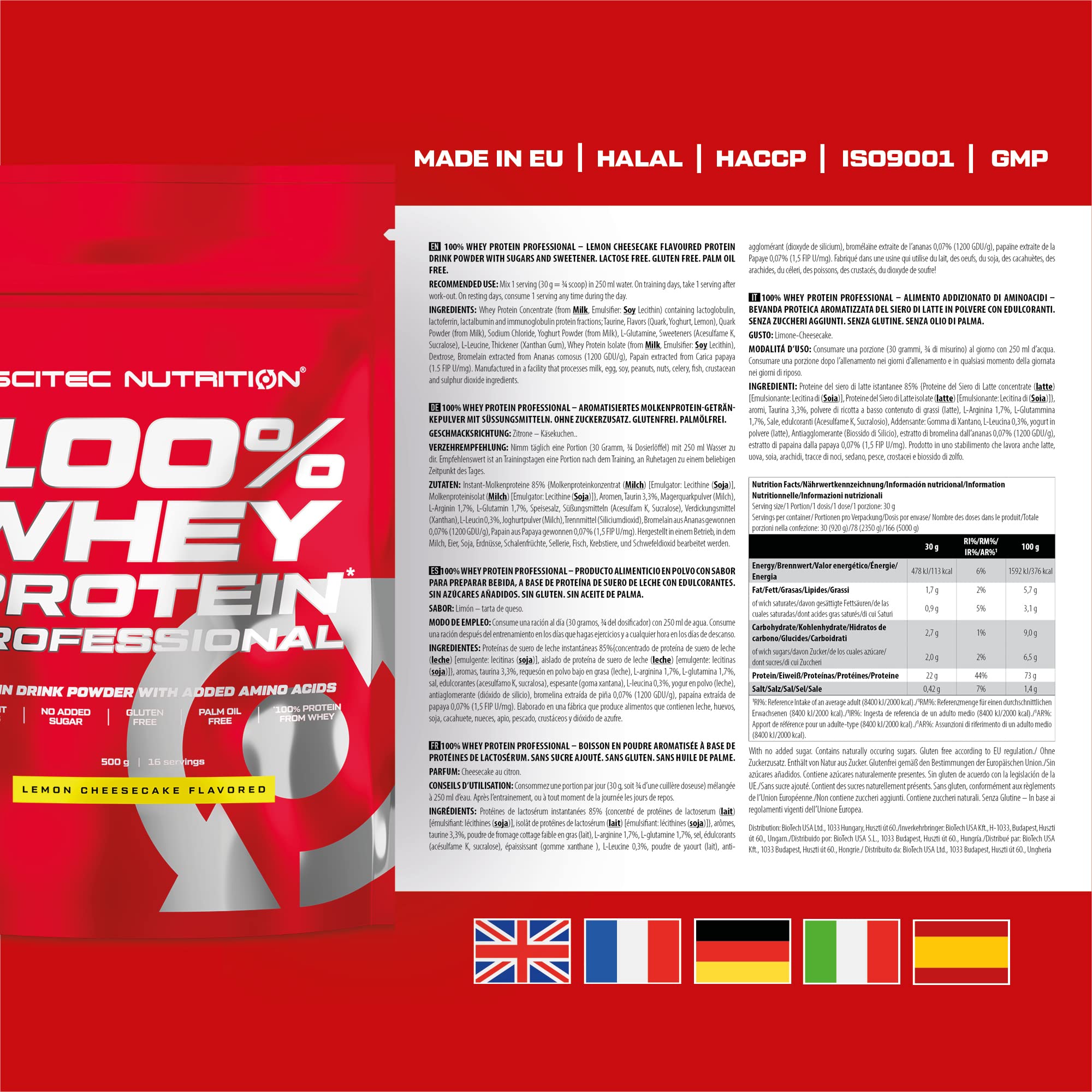 Scitec Nutrition 100% Whey Protein Professional – Enhanced with Extra Amino Acids & Digestive Enzymes – Gluten-Free – Palm Oil Free, 500g, Lemon Cheesecake - Sense42 Beauty and Health
