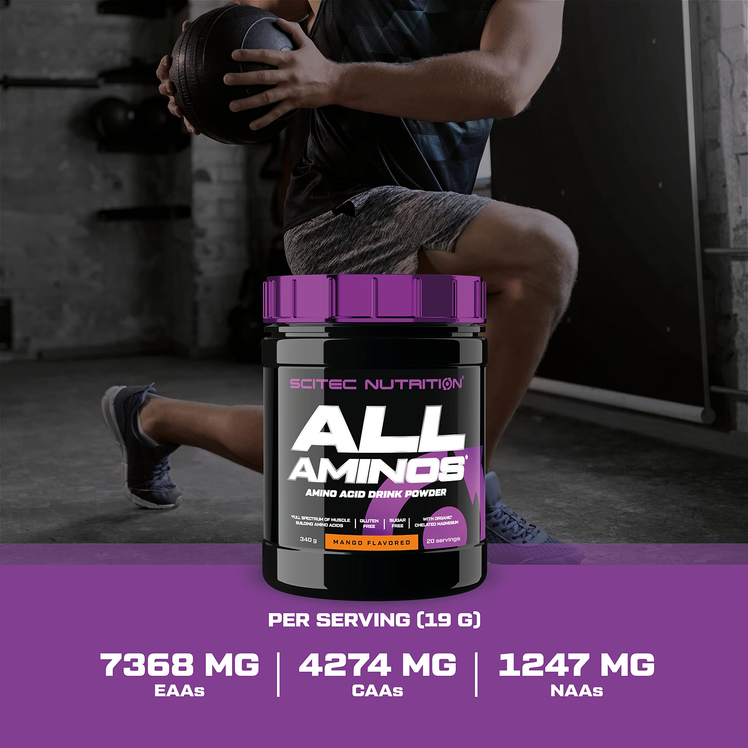 Scitec Nutrition All Aminos – Essential Amino Acids – with Magnesium – Gluten-Free, Sugar-Free – Ideal for Workouts and Recovery, 340 g, Mango - Sense42 Beauty and Health