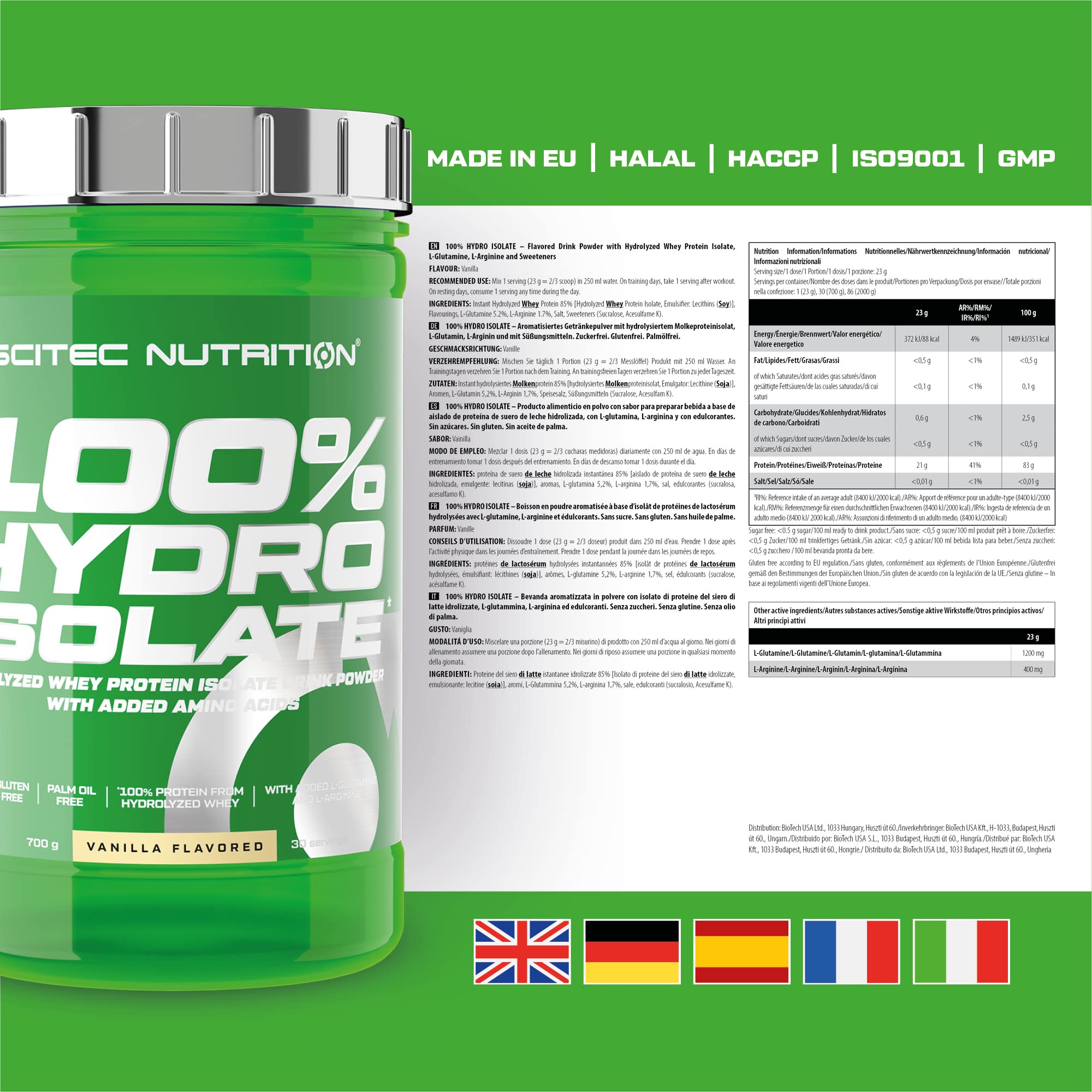 Scitec Nutrition 100% Hydro Isolate – Hydrolyzed Isolate with Glutamine & Arginine – Sugar-Free, Gluten-Free – Post-Workout Recovery, 700 g, Vanilla - Sense42 Beauty and Health