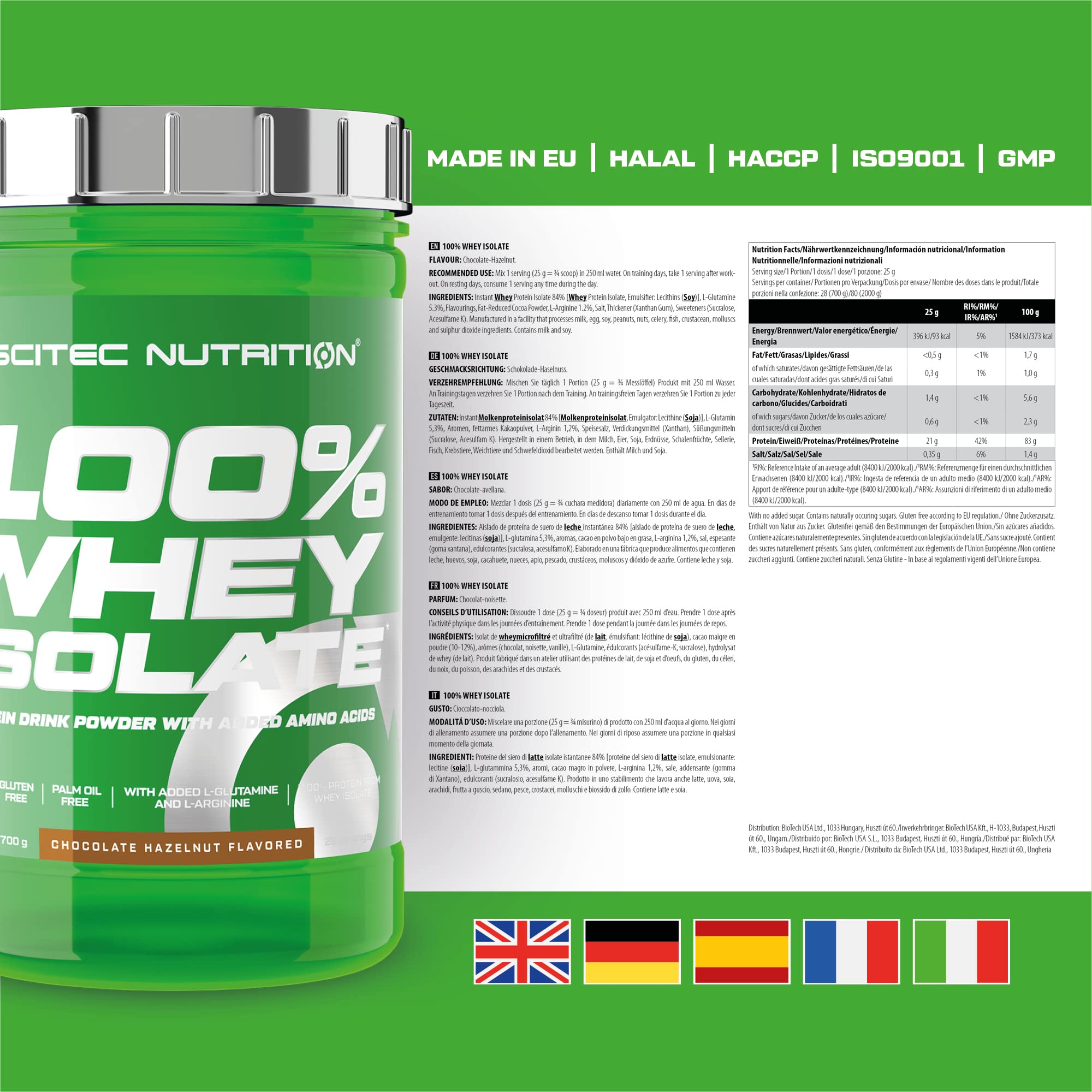 SciTec 100% Whey Isolate Chocolate Hazelnut - 700g - Sense42 Beauty and Health