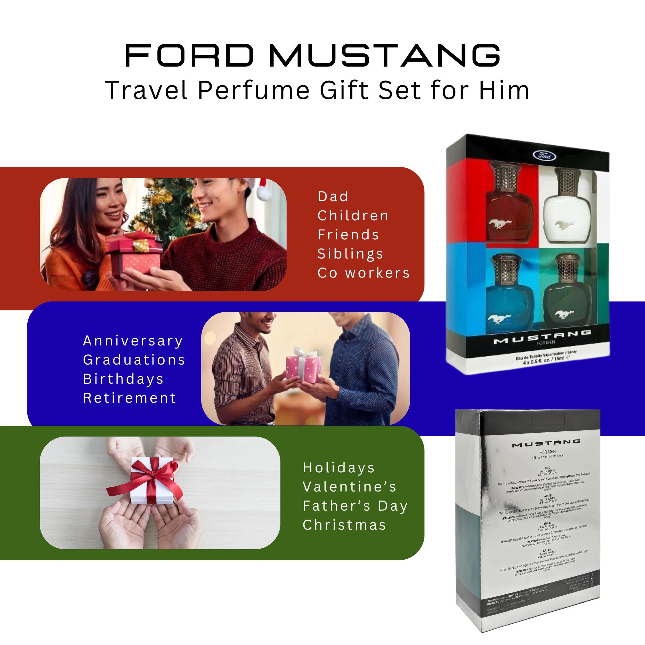 Mustang Gift Set 15ml Red EDT + 15ml White EDT + 15ml Blue EDT + 15ml Green EDT