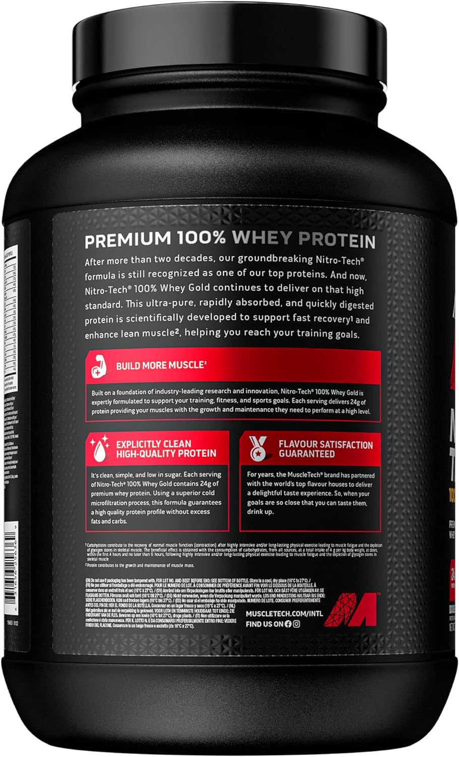 MuscleTech NitroTech 100% Whey Gold Protein Powder, Build Muscle Mass, Whey Isolate Protein Powder and Peptides, Protein Shake For Men and Women, 5.5 g BCAA