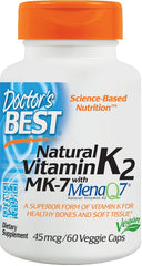 Natural Vitamin K2 MK7 with MenaQ7, 45mcg - 60 vcaps - Sense42 Beauty and Health