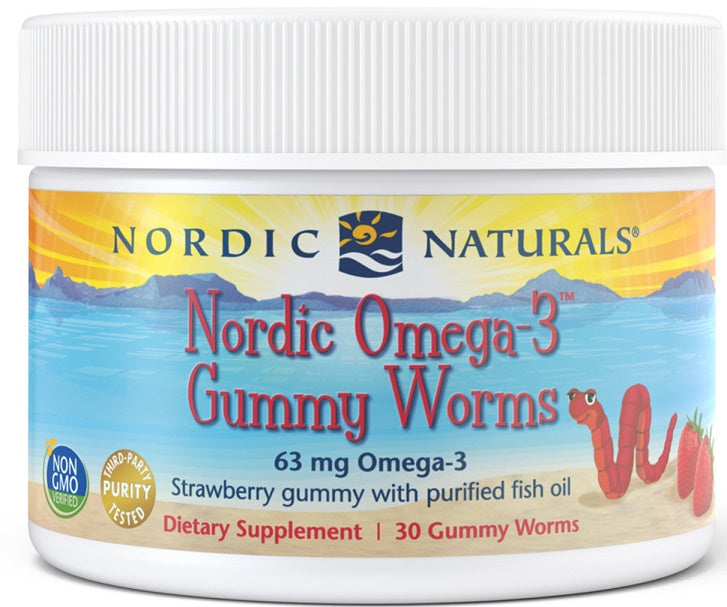 Nordic Omega-3 Gummy Worms, 63mg Strawberry - 30 gummy worms - Sense42 Beauty and Health