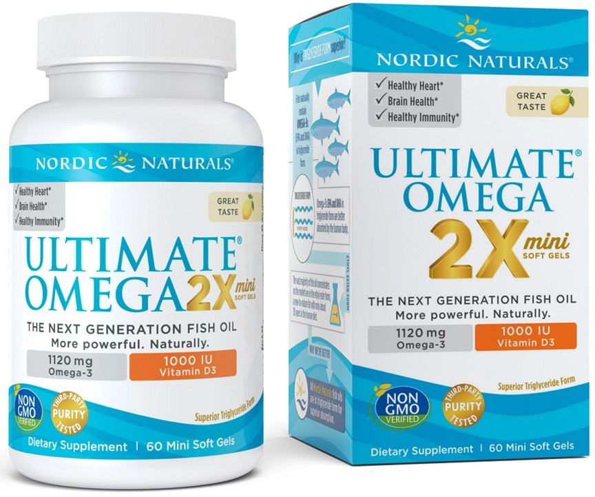 Ultimate Omega 2X Mini with Vitamin D3, 1120mg Lemon - 60 mini softgels - Sense42 Beauty and Health