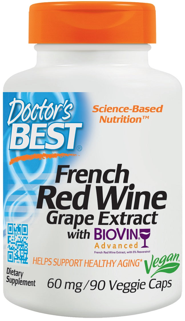French Red Wine Grape Extract with Biovin, 60mg - 90 vcaps - Sense42 Beauty and Health