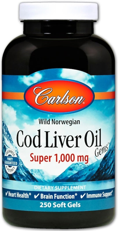 Wild Norwegian Cod Liver Oil Gems, 1000mg - 250 softgels - Sense42 Beauty and Health