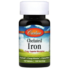 Chelated Iron, 27mg - 100 tablets - Sense42 Beauty and Health