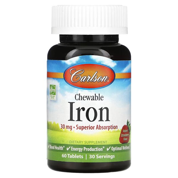 Chewable Iron, 30mg Strawberry - 60 tablets - Sense42 Beauty and Health