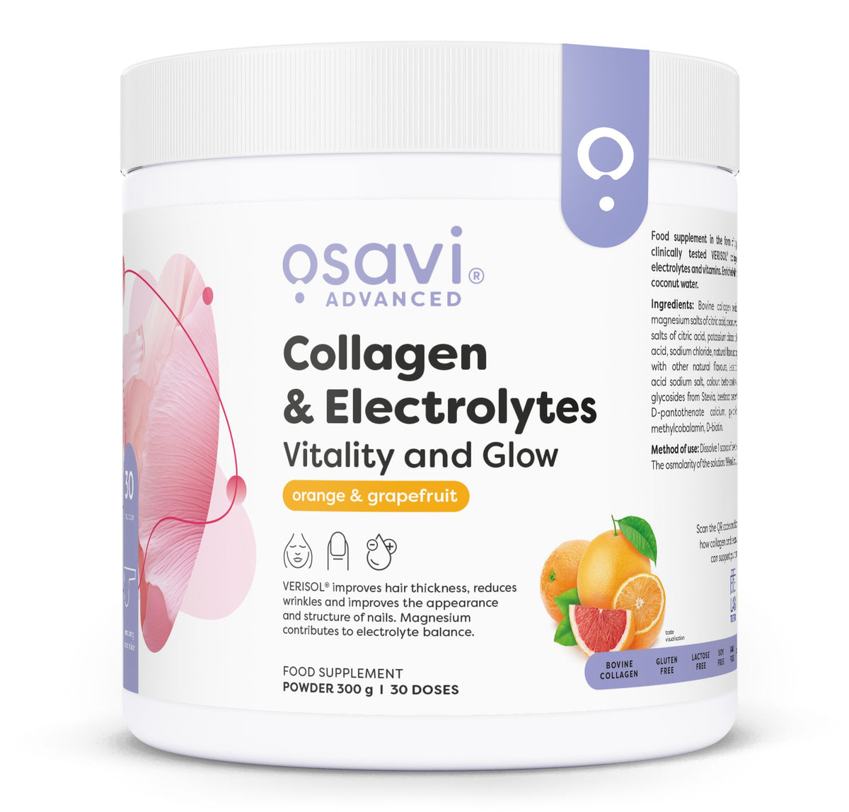 Osavi Collagen Electrolytes Vitality and Glow, Orange & Grapefruit - 300g
