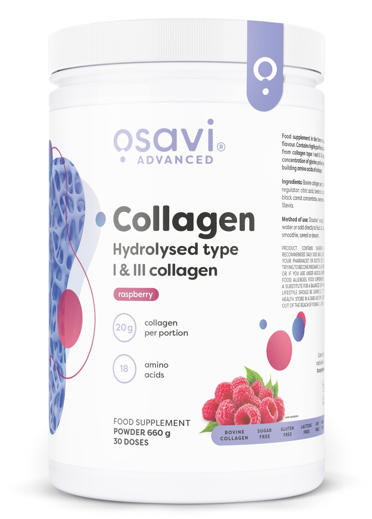 Osavi Collagen Hydrolysed Type I & III, Raspberry - 660g