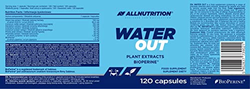 ALLNUTRITION Water Out Food Supplement to Remove Excess Water - Natural detoxification and Weight Loss with Plant extracts Bioperine 120 Capsules