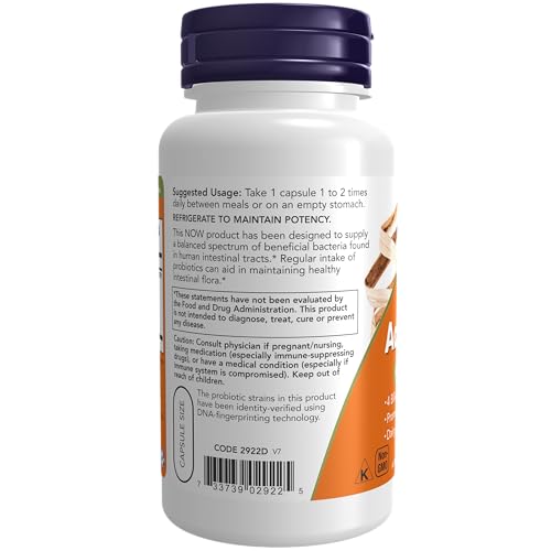 NOW Supplements, Acidophilus 4X6, 4 Billion Potency with 6 Probiotic Strains, Strain Verified, 120 Veg Capsules