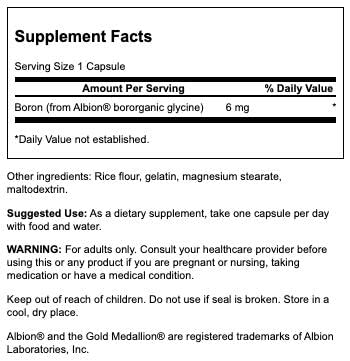 Swanson Boron from Albion - Boroganic Glycine Supplement Supporting Joint Health & Bone Health - High Absorption Formula May Support Overall Balance - (60 Capsules, 6mg Each) - Sense42 Beauty and Health