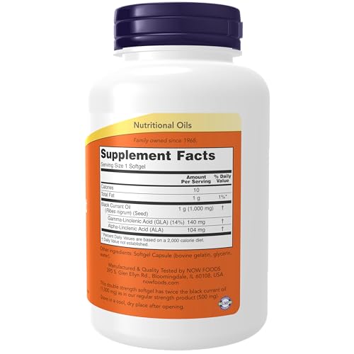 Now Foods Double Strength Black Currant Oil Dietary Supplement, 1000 mg, 100 Softgels - Sense42 Beauty and Health