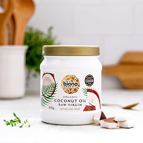 Biona Organic Raw Virgin Coconut Oil, 800g - Made from Certified Organic Cold Pressed Virgin Coconut Oil - For Spreads, Butter Alternatives & Cooking - Dairy Free & Vegan