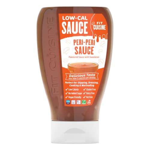 Fit Cuisine Low-Cal Sauce 425ml - Low Calorie, Gluten Free, No Added Sugar, 0 Fat, Keto, Vegan. for Dipping, Dressing, Cooking, Marinading. Gym & Fitness, Weight Loss, LowCarb Diet (Peri-Peri Sauce)