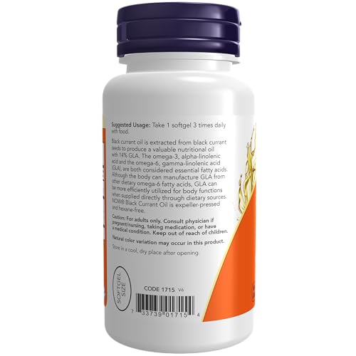 NOW Supplements, Black Currant Oil 500 mg with 70mg of GLA (Gamma-Linolenic Acid), 100 Softgels