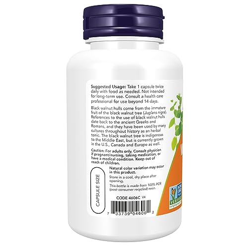 NOW Supplements, Black Walnut Hulls (Juglans nigra) 500 mg, Herbal Supplement, 100 Veg Capsules