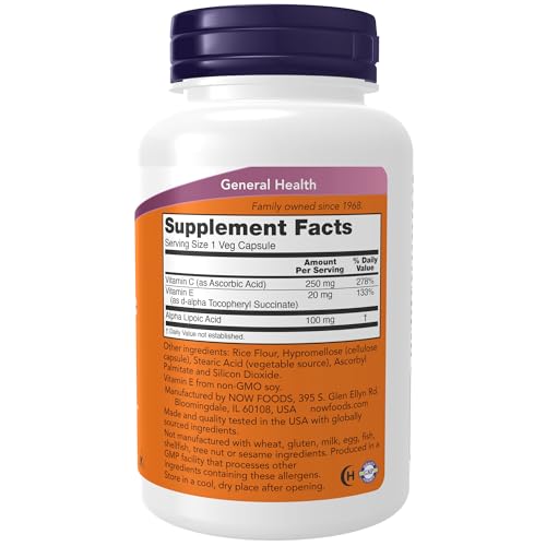NOW Supplements, Alpha Lipoic Acid 100 mg with Vitamins C & E, Free Radical Scavenger*, 120 Veg Capsules