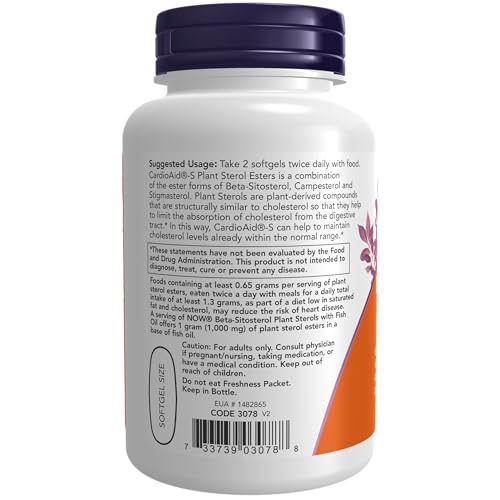 NOW Supplements, Beta-Sitosterol Plant Sterols with CardioAid®-S Plant Sterol Esters and Added Fish Oil, 90 Softgels