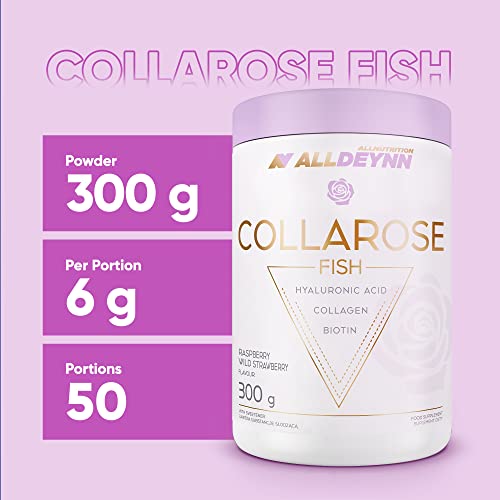 ALLDEYNN Collarose Fish Collagen Powder - Fish Collagen Hydrolysate with Hyaluronic Acid, Biotin - Anti Aging Skin Treatment - Hair Supplements - 300g - Orange