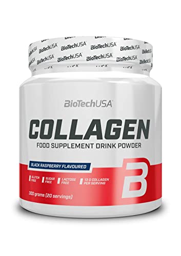 BioTechUSA Collagen, Dietary Supplement Drink Powder with Collagen, hyaluronic Acid, Vitamin C and Vitamin E, with Sweetener, 300 g, Black Raspberry