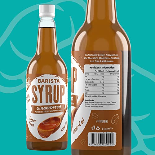 Fit Cuisine Coffee Syrups - Barista Syrup for Coffee Drinks, Coffee Flavours, Low Calorie, Sugar Free (Gingerbread Syrup - 1 Litre)