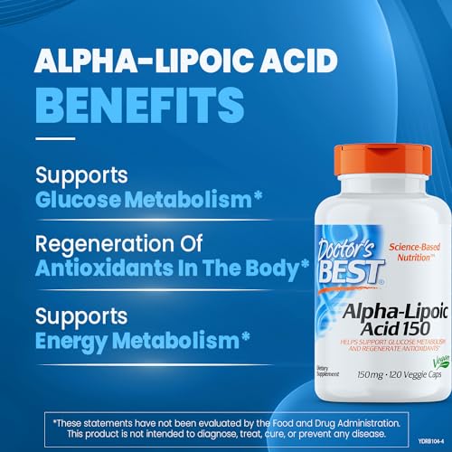 Doctor's Best Alpha-Lipoic Acid 150, Helps Support Glucose Metabolism and Regenerate Antioxidants* Non-GMO, Gluten Free, Vegan, Soy Free, 150mg, 120 Veggie Caps - Sense42 Beauty and Health