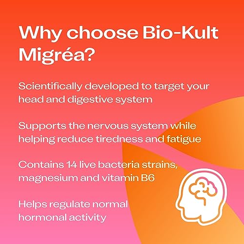 Bio-Kult Migréa Advanced Multi-Strain Bacterial Formulation with Magnesium Citrate and Vitamin B6, 60 Capsules