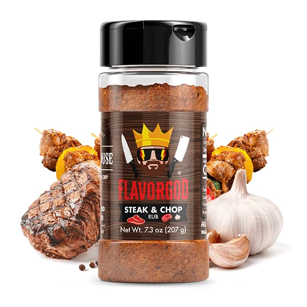 Steak & Chop Rub Seasoning Mix by Flavor God - Premium All Natural & Healthy Spice Blend for Beef, Pork & Vegetables - Kosher, Zero Carbs, Gluten-Free, Vegan & Keto Friendly