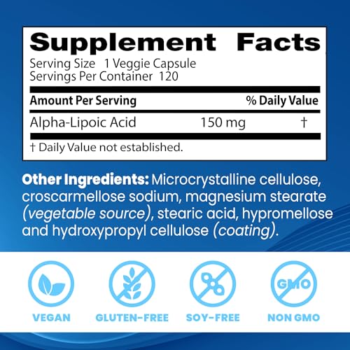 Doctor's Best Alpha-Lipoic Acid 150, Helps Support Glucose Metabolism and Regenerate Antioxidants* Non-GMO, Gluten Free, Vegan, Soy Free, 150mg, 120 Veggie Caps - Sense42 Beauty and Health