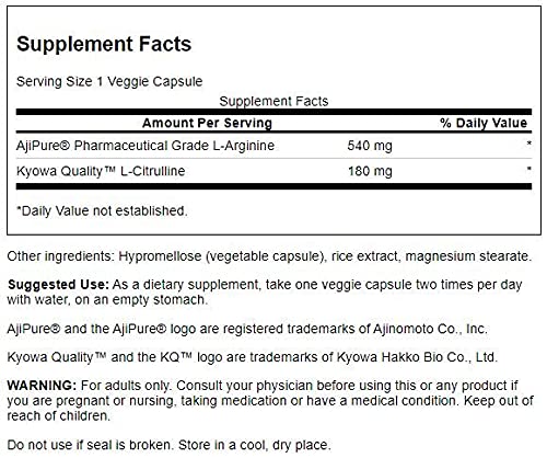 Swanson Ajipure L-Arginine with L-Citrulline Amino Acid - 60 Veg Capsules - Sense42 Beauty and Health