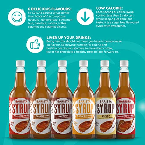 Fit Cuisine Coffee Syrups - Barista Syrup for Coffee Drinks, Coffee Flavours, Low Calorie, Sugar Free (Vanilla Syrup - 1 Litre)