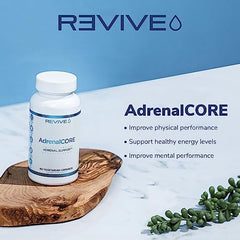Revive AdrenalCore Adrenal Support Supplements for Fatigue 60 Vege Caps - Natural Cortisol Manager & Blocker Supplement with Rhodiola Rosea & Ashwagandha Promotes Healthy Energy Levels & Mental Performance - Men & Women