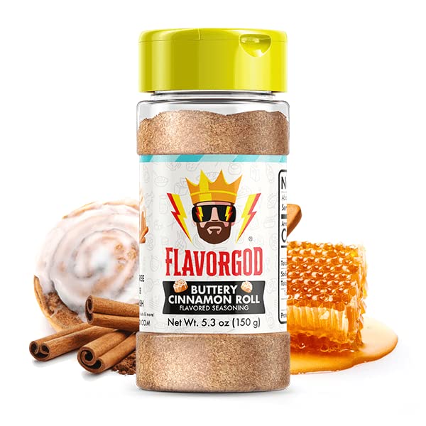 Buttery Cinnamon Roll Seasoning Topper Mix by Flavor God - Premium All Natural & Healthy Topper Blend for Donuts, Bread, Oatmeal, Pancakes, Breakfast Sandwiches, Fruit, Ice Cream & Coffee