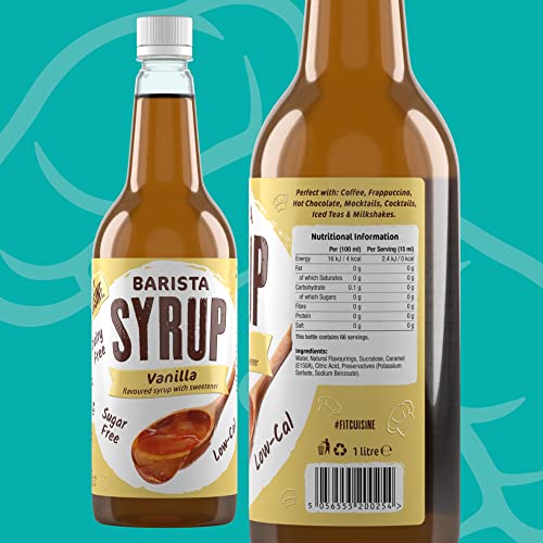 Fit Cuisine Coffee Syrups - Barista Syrup for Coffee Drinks, Coffee Flavours, Low Calorie, Sugar Free (Vanilla Syrup - 1 Litre)
